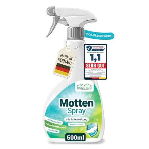 HomeBugProtect Mottenspray 500ml – Mottenschutz mit Sofort- & Langzeitwirkung, Lebensmittelmotten bekämpfen & Kleidermotten bekämpfen in Küche, Schrank & Wohnung