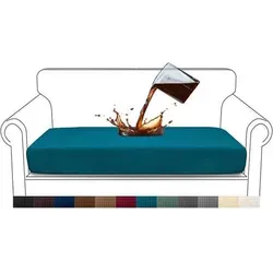 Sofasitzbezug Stretch Jacquard 2 Sitzer Blaugrün - Verwandle dein Sofa mit diesem wasserabweisenden Sofasitzbezug in Blaugrün! Der elastische Stretch-Jacquard sorgt für perfekten Sitz und schützt vor alltäglichen Flecken – ideal für Familien mit Kindern oder Haustieren.