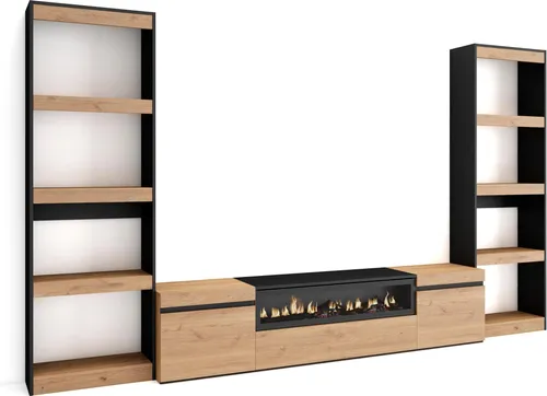 Produktbild Wohnwand Wohnzimmer mit Elektrokamin, 320x35x186cm für TV bis 80