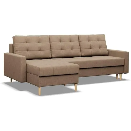 Ecksofa mit Schlaffunktion in Braun - Ecksofa im skandinavischen Stil mit Schlaffunktion und Bettkasten, ideal für Wohnzimmer und Büros - bietet zusätzlichen Stauraum und flexible Anpassung an jeden Raum.