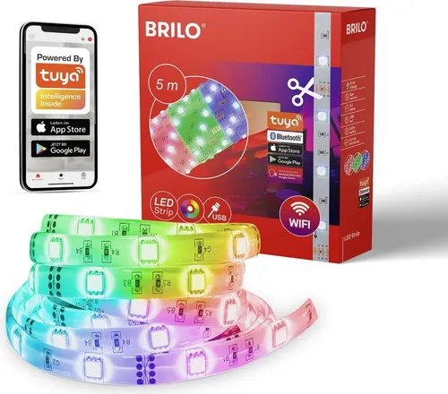 Briloner Leuchten USB SMART - LED Bänder - 2309150 - Musiksensor - Sprachsteuerung - Kürzbar - Selbstklebend - 500 x 10 cm (LxB)