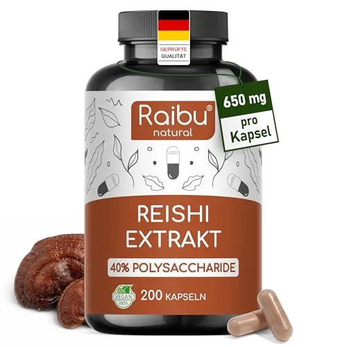 Reishi Kapseln Hochdosiert, 200 Kapseln, 650mg Reishi Extract