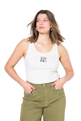 Studio Untold Damen große Größen Übergrößen Plus Size Ripptop, Slim Basic Shape, Studio-Stickerei Offwhite 42+ 839901200-42+