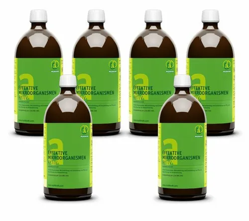 6x Effektive Mikroorganismen Aktiv (EMa) 1 Liter - 6 Einheiten eines speziellen Bodenhilfsstoffs auf Basis effektiver Mikroorganismen. Ideal für die Unterstützung des Pflanzenwachstums und die Verbesserung der Bodenqualität.