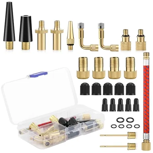 Kasanni 32 Stück Fahrradventil Adapter Set, Ventiladapter für fahrräder, DV SV AV Französisches Ventil Adapter, Luftpumpe Fahrradpumpen Adapter mit Aufblasbarer Schlauch, für Kompressor Fahrradpumpe