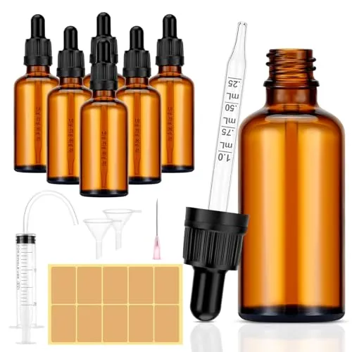pcs 50 ml Pipettenflasche,Inklusive 7 Stk Hilfszubehör,Braunglasflasche | Apothekerflaschen mit Tropfenpipette,für ätherische Öle, Parfümöle, Flüssigfarbstoffen Aromatherapie Mischungen 6