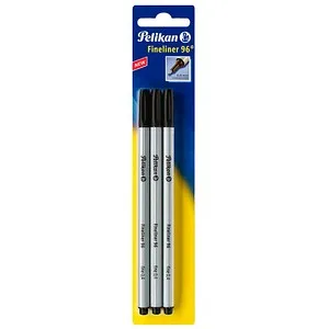Pelikan 940601 Fineliner 96 - 3 Stück in Blisterverpackung, metallgefasste Spitze und ergonomisches Griffprofil für präzises Schreiben