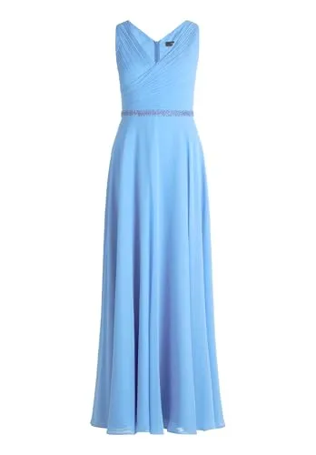 Vera Mont Damen Abendkleid mit Plissee 40, Paris Blue - Elegantes Abendkleid von Vera Mont mit Plissee-Details. Der V-Ausschnitt und die Maxilänge bieten eine stilvolle Silhouette für besondere Anlässe. Ideal für festliche Events und einfach zu tragen dank Reißverschluss.
