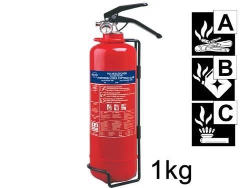 Handlicher Pulverlöscher, 1kg, Brandklasse A, B, C, für Kfz, Boot, Camping