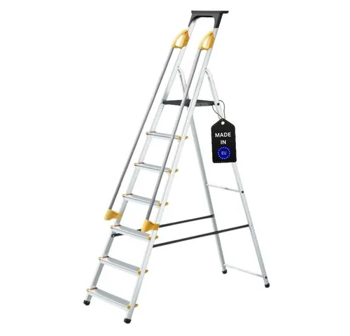PROREGAL® Stehleiter mit Werkzeugablage & Handlauf ECONOMY BASIC, 7 Stufen - Robuste Aluminium-Stehleiter für den semi-professionellen Einsatz, mit rutschfesten Füßen und bis zu 150 kg Traglast für höchste Sicherheit beim Arbeiten.
