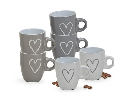 matches21 HOME & HOBBY Tasse Moderne Keramik Espresso-Tassen 6er Set beige weiß grau 50 ml, 6-tlg., Keramik, Kleine Landhaus-Stil Vintage Henkel Herz Kaffee-Tassen