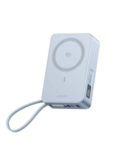 UGREEN MagFlow Magnetische Powerbank 20000mAh 25W, ultraschnelle Qi2 25W Magsafe Powerbank, integriertes Kabel, LED-Bildschirm, PD30W USB-C Zwei-Wege-Schnellladung für iPhone 17 Pro, iPhone 17 Pro Max