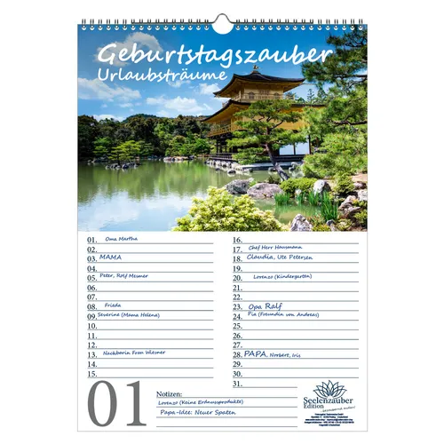 Geburtstagsplaner Geburtstagskalender Urlaubszauber DIN A3 Kalender Ferne Länder