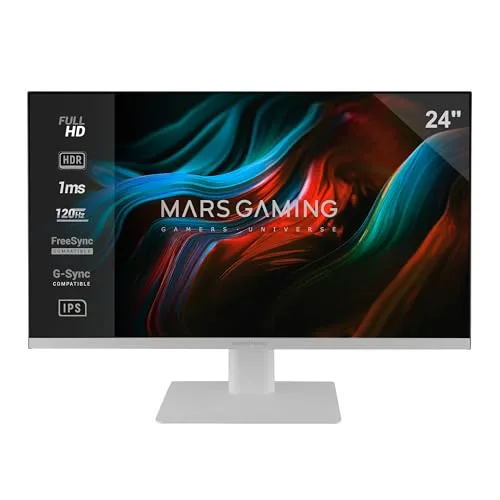 MARSGAMING MV-24 - 24“ FHD Gaming Monitor - 24“ IPS Monitor mit 120Hz, 1ms Reaktionszeit, HDR10 und integrierten Lautsprechern für ein herausragendes Gaming-Erlebnis. Ideal für ruckelfreies Spielen dank FreeSync und G-SYNC.