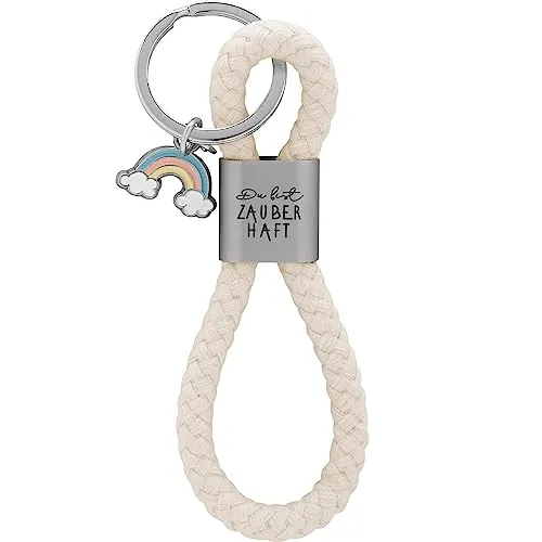 GRUSS & CO Schlüsselanhänger Loop Motiv Zauberhaft | Anhänger bestehend aus einer geflochtenen Schlaufe, mit Motivdruck Du bist zauberhaft, mit Regenbogen-Charm | 48367