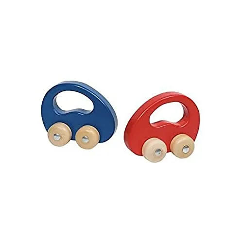 GOKI Greiffahrzeuge, sortiert - Motorikspielzeug für kleine Kinderhände, ideal zur Förderung der Feinmotorik. Erhältlich in 2 Farben (rot, blau), Maße: 10 x 5,8 x 8 cm, aus hochwertigem Holz.