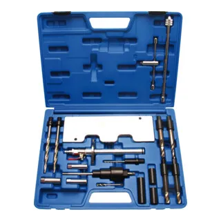 BGS 8722 Reparatursatz für Glühkerzengewinde - 28-tlg. Gewindereparaturset für Audi und VW, ermöglicht schnelles und präzises Ausbohren beschädigter Glühkerzengewinde ohne Zylinderkopfausbau.
