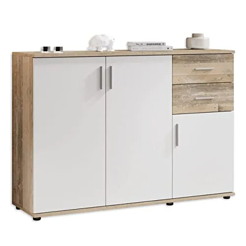 Bobby Kommode in Old Style Optik, Weiß - Kommode & Sideboard mit modernem Design, viel Stauraum und einfacher Montage – ideal für jeden Wohnbereich.