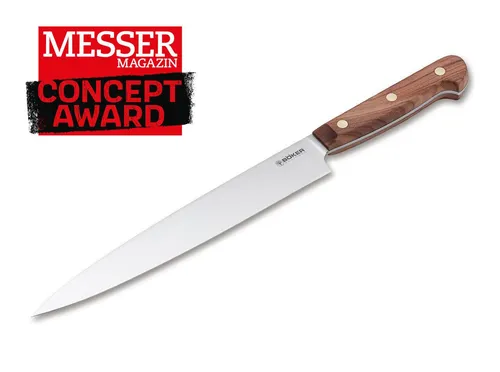 Böker Schinkenmesser Cottage-Craft - Schinkenmesser mit 22 cm Carbonstahlklinge und ergonomischem Pflaumenholzgriff, ideal für präzises Schneiden von Schinken, Fleisch und Fisch. Made in Germany, geliefert im Geschenkkarton.