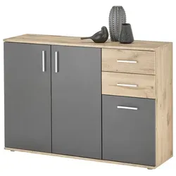 HBZ Kommode BC-Drift-2 - Schubladenkommode in Viking Oak, mit 3 Türen und 2 Schubkästen, bietet viel Stauraum und ist einfach selbst zu montieren.