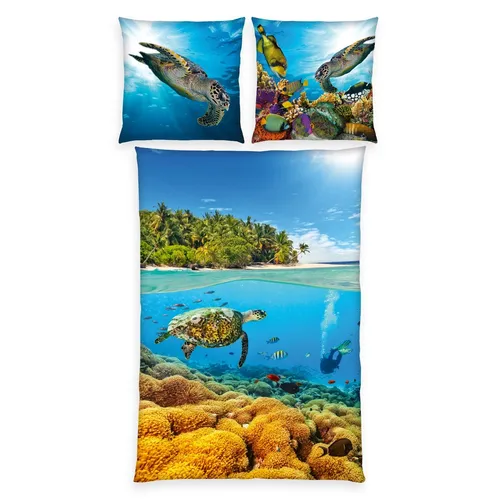 Klaus Herding Meerestiere Bettwäsche Set 2tlg. 135x200 cm - Bettwaren-Set für Kinder aus 100% Microfaser, sorgt für einen kuscheligen Schlaf und bringt maritimes Flair ins Kinderzimmer.
