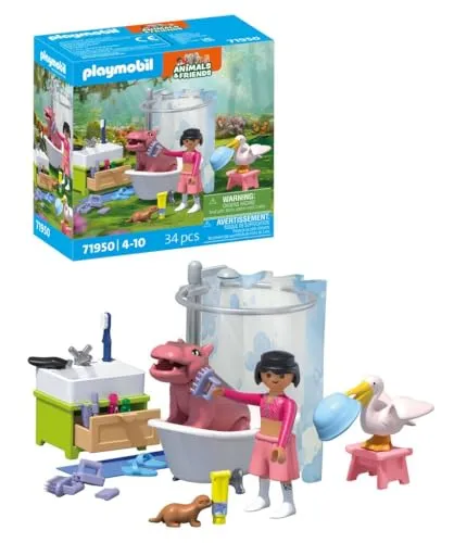 PLAYMOBIL | Animals & Friends | Tierischer Badespaß | Spielzeug ab 4 Jahren | Geschenk für Kinder | Fördert Kreativität & Umgang mit Tieren | Pflege und Baden der Tiere mit Zubehör | 71950