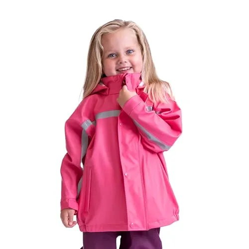 BMS Buddeljacke, Regenjacke für Kinder in pink, Größe 80 - Funktionsjacken: 100% wasserdicht, mit abnehmbarer Kapuze und reflektierenden Streifen für Sicherheit. Ideal für Kindergarten und Schmuddelwetter, pflegeleicht und bequem.
