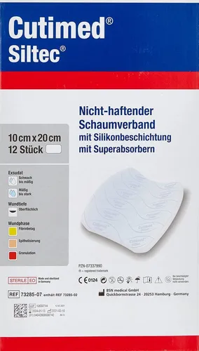 Cutimed Siltec Schaumverband 10x20 cm - 12 Stück - Erste-Hilfe-Heftpflaster & Verbandsmaterial, atmungsaktiver Schaumverband für schmerzlindierende Wundversorgung ohne zu kleben.