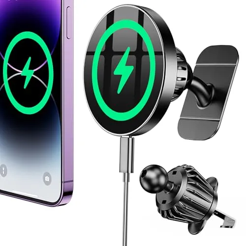 Coolpow für Magsafe Autohalterung mit Ladefunktion【Starke Magnetkraft】Handyhalterung Auto Magsafe Ladegerät Auto Magnetische Handyhalterung Auto Wireless Charger Auto für iPhone 17 Pro Max 16 15 14 13