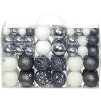 vidaXL 100-tlg. Weihnachtskugel-Set in Weiß/Grau - Nussknacker Weihnachtsdeko mit 100 bruchsicheren Kugeln in verschiedenen Größen, ideal für eine festliche und sichere Baumdekoration.