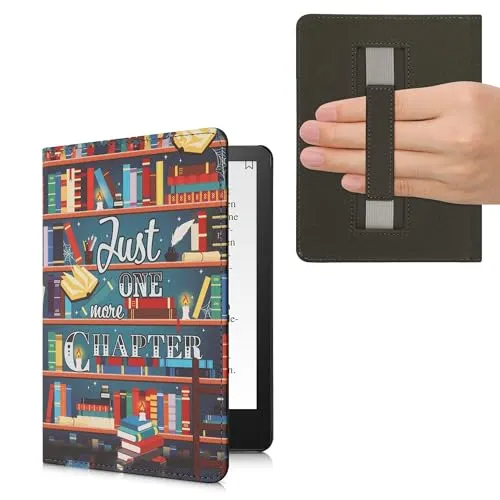 kwmobile Klapphülle kompatibel mit Amazon Kindle Paperwhite 11. Generation 2021 Hülle - Flipcase für Kindle Paperwhite Hülle mit Handschlaufe - Bibliothek Motto