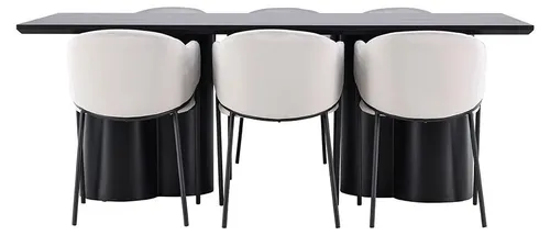Olivia Essgruppe mit Tisch 100x210cm und 6 schwarzen Velours-Stühlen - Elegante Olivia Essgruppe mit einem großzügigen Tisch und 6 bequemen Velours-Stühlen. Ideal für gesellige Abende und stilvolle Esszimmergestaltung.