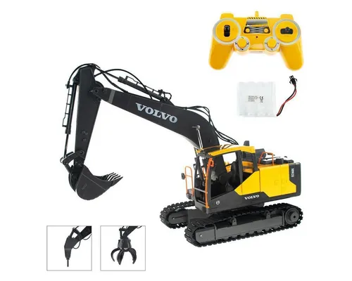 efaso RC-Bagger E568 VOLVO ferngesteuerter Bagger mit wechselbaren Werkzeug 1:16, + Ersatz-Akku 4,8V 700mAh
