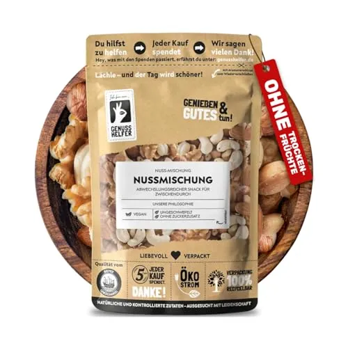 Bremer Gewürzhandel Nussmischung aus Cashewkernen, Walnüssen, Erdnüssen, Mandeln & Haselnüssen, ungesalzen - Nussmix, Studentenfutter Großpackung, Nüsse ohne salz, Studentenfutter ohne Rosinen, 600g