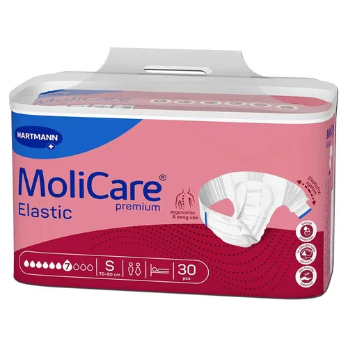 MoliCare Premium Elastic 7 Tropfen S, 30 Stück - Inkontinenzeinlagen für schwerste Inkontinenz, mit elastischen Seitenteilen und hohem Tragekomfort für sicheren und diskreten Schutz.