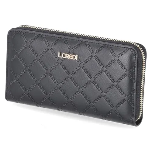 L.CREDI Filiberta Geldbörse - Schwarz - Elegante Portemonnaie mit RFID-Schutz, 16 Kartenfächern und stilvollem Design, ideal für die tägliche Organisation.