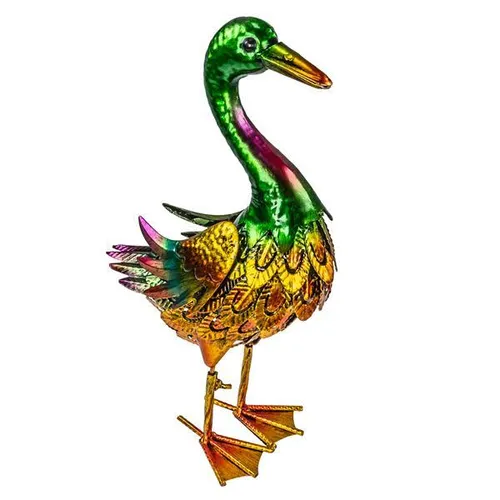 Gartenfiguren aus Metall für den Garten, moderne Deko-Figuren, handbemalt mit Rostschutz-Lackierung, für außen, witterungsbeständig (Ente – ca. 34,5 cm hoch)
