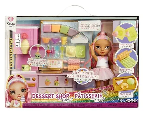 Rainbow High Littles Dessert Shop mit Kandy Spielset - mit Einer 14 cm Kleinen Rosa Puppe, Eiscreme und Süßigkeiten zum Herstellen, für Kinder ab 4 Jahren