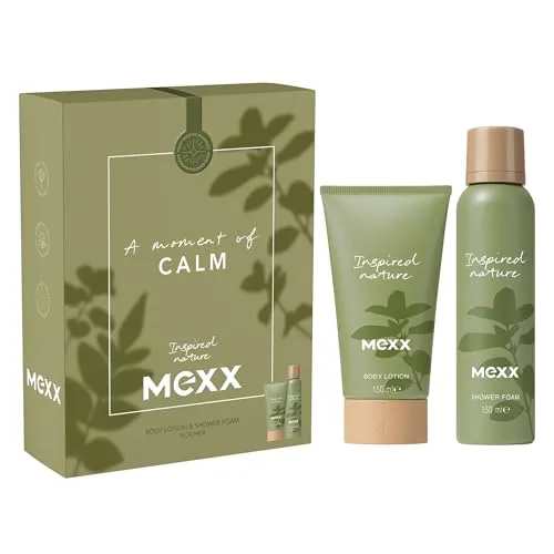 Mexx Inspired Nature Geschenkset mit Duschschaum und Körperlotion, aromatischer Duft und vegane, pflegende Formel 150 ml und 150 ml