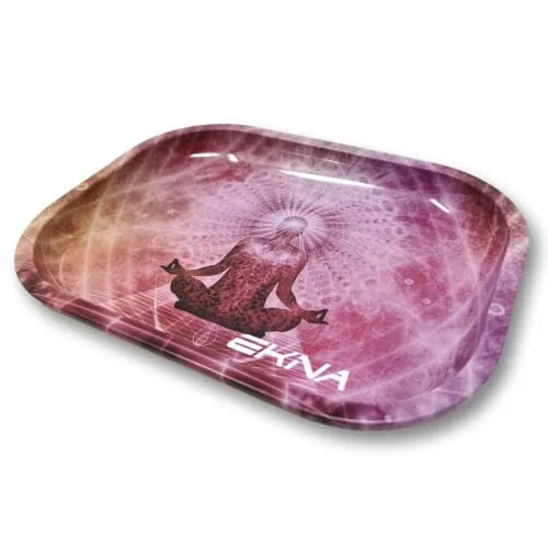 EKNA Dreh Tablett - 18x14x1,6cm - Roll Tray Set - Tabak Tray - Verschiedene Designs (Meditation)