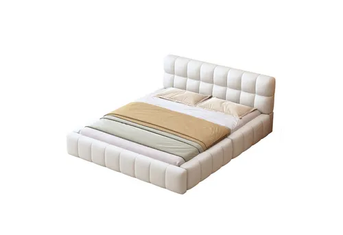 Odikalo Jugendbett Polsterbett Doppelbett Rückenlehne Lattenrost 140x200cm Weiß/Grau