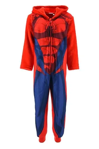 Marvel Spiderman Jumpsuit Schlafanzug Kinder Jungen Onesie Kinder Fleece Overall (DE/NL/SE/PL, Numerisch, 116, Regular, Rot)