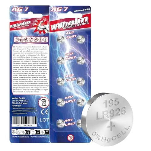 AG7 Wilhelm Cell Knopfzellen Knopfbatterien Uhrenbatterien LR927, LR57, 195, 395 1,5V 20