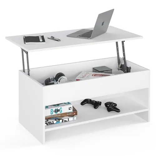 KOMTO Höhenverstellbarer Couchtisch - Wohnzimmertisch mit praktischem Stauraum, verwandelt sich schnell in eine bequeme Arbeitsfläche - ideal für Wohnzimmer und Home Office.
