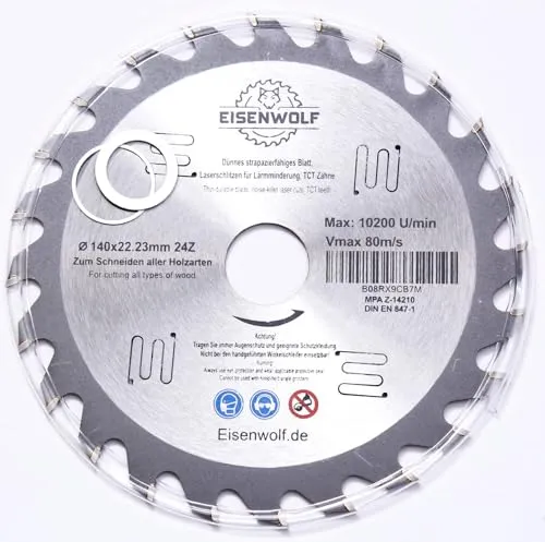 140x22,23 mm Sägeblatt, Kreissägeblatt für Holz mit 24 gekippten TCT-Zähnen
