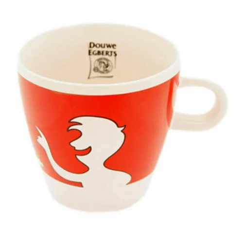 Jacobs Douwe Egberts Becher Kaffeebecher mit Henkel, weiß - rot, 260 ml, Porzellan