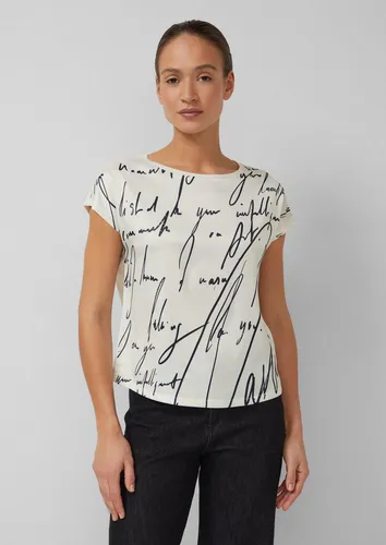 s.Oliver Kurzarmshirt T-Shirt Blusenshirt mit Schriftprint und Strasssteinchen