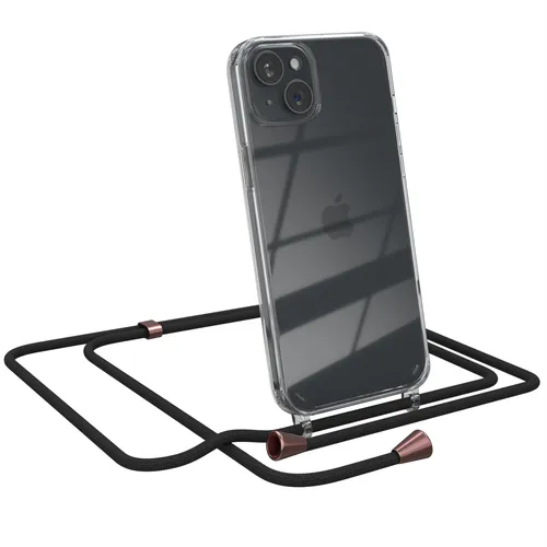 Für Apple iPhone 15 Plus Handyhülle zum Umhängen Kordel Tasche Kette Schwarz