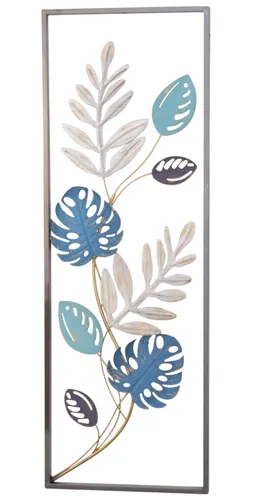 Moderne Wanddekoration aus Metall mit Blättermotiv - grau/blau/creme - Wandbehänge für Erwachsene, mit 3D-Effekt und Pflegeleicht, ideal für jeden Raum und bringt einen Hauch von Natur in Ihr Zuhause.