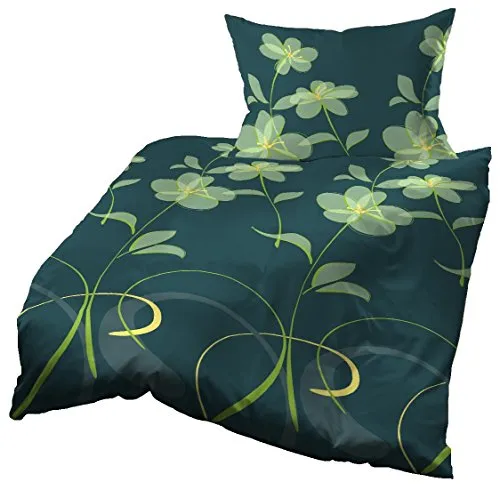 Gerald Wittmann Bettwäsche 140x200 cm + 70x90 cm, Baumwolle Satin, Blumen Grün